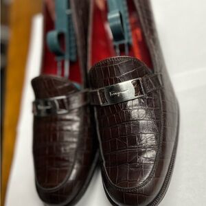 Salvatore Ferragamo Brown Crocodile-Embossed Loafers